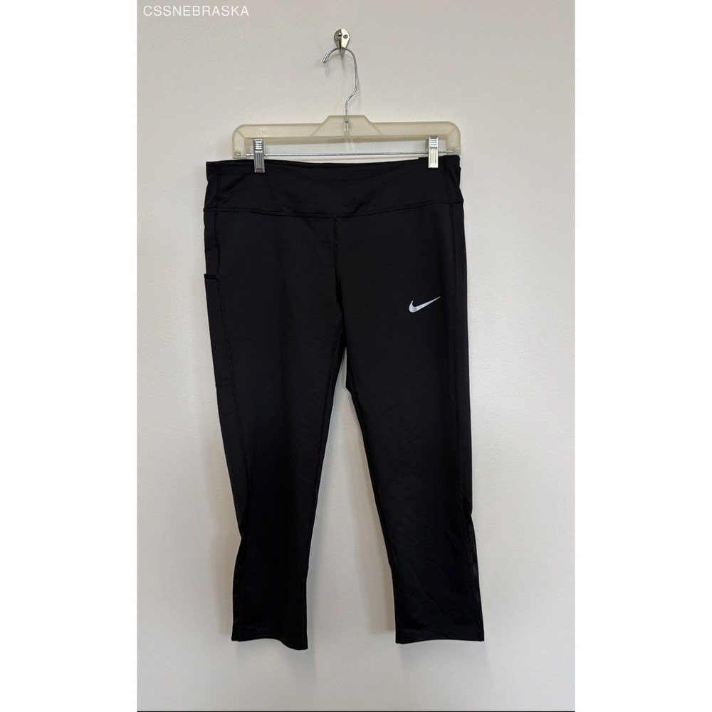 Nike Black Tight Fit Pull On Stretch Activewear Crop Running‎ Legging - Size L